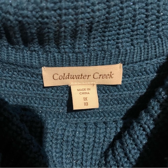 Coldwater Creek Teal Cowl Neck Chunky Knit Poncho Pullover Sweater 1X - Picture 5 of 9